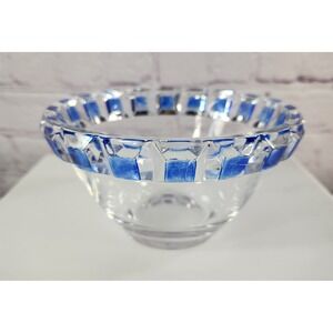 Nachtmann Crystal Blue Faceted Squares Glass Bowl 6 5/8 wide Water Color Cobalt